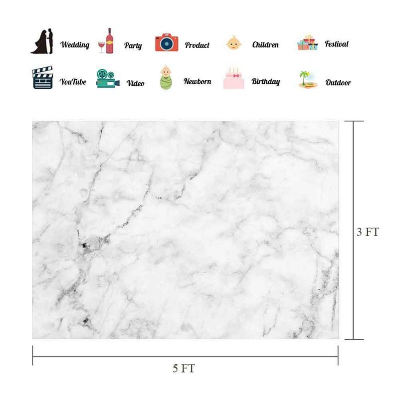EOA 5(W) x3(H) FT Marble Texture Backdrop White Gray Marble Nature Stone Color Photography Background Food Jewelry Cosmetics Makeup Photographer Professional Photo Shoot Studio Prop - Image 2